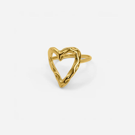 Rialou™: ADJUSTABLE TEXTURED HEART RING - GOLD/SILVER