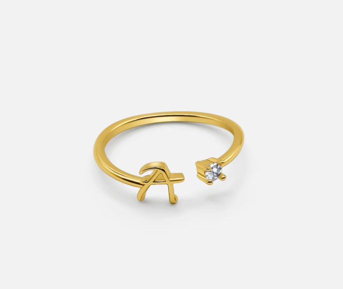 Rialou™: CUSTOM GOLD INITIAL DIAMOND RING